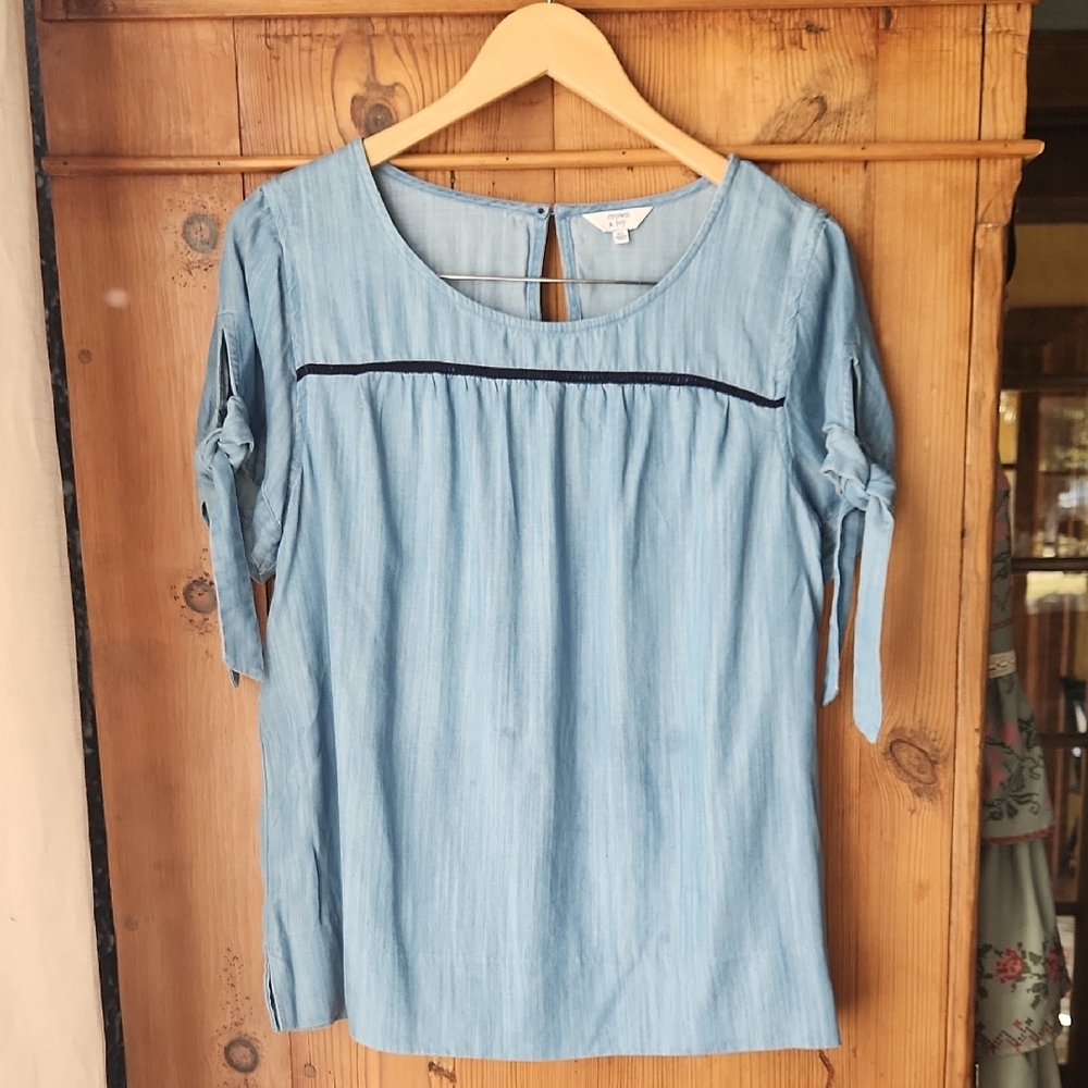 Crown & Ivy Light Blue Blouse with Tie Sleeves